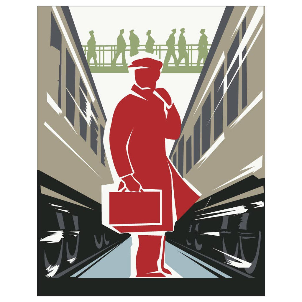 Commuter Amid the Rushing Trains Magnet