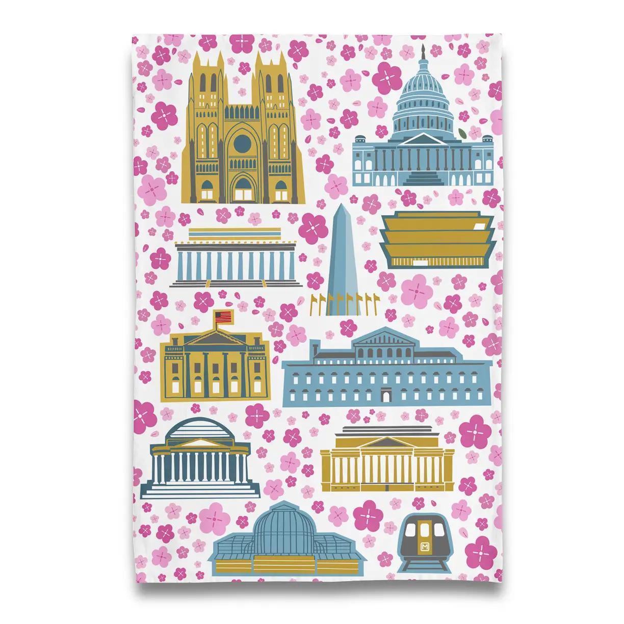 Tea Towel - DC Buildings & Cherry Blossoms