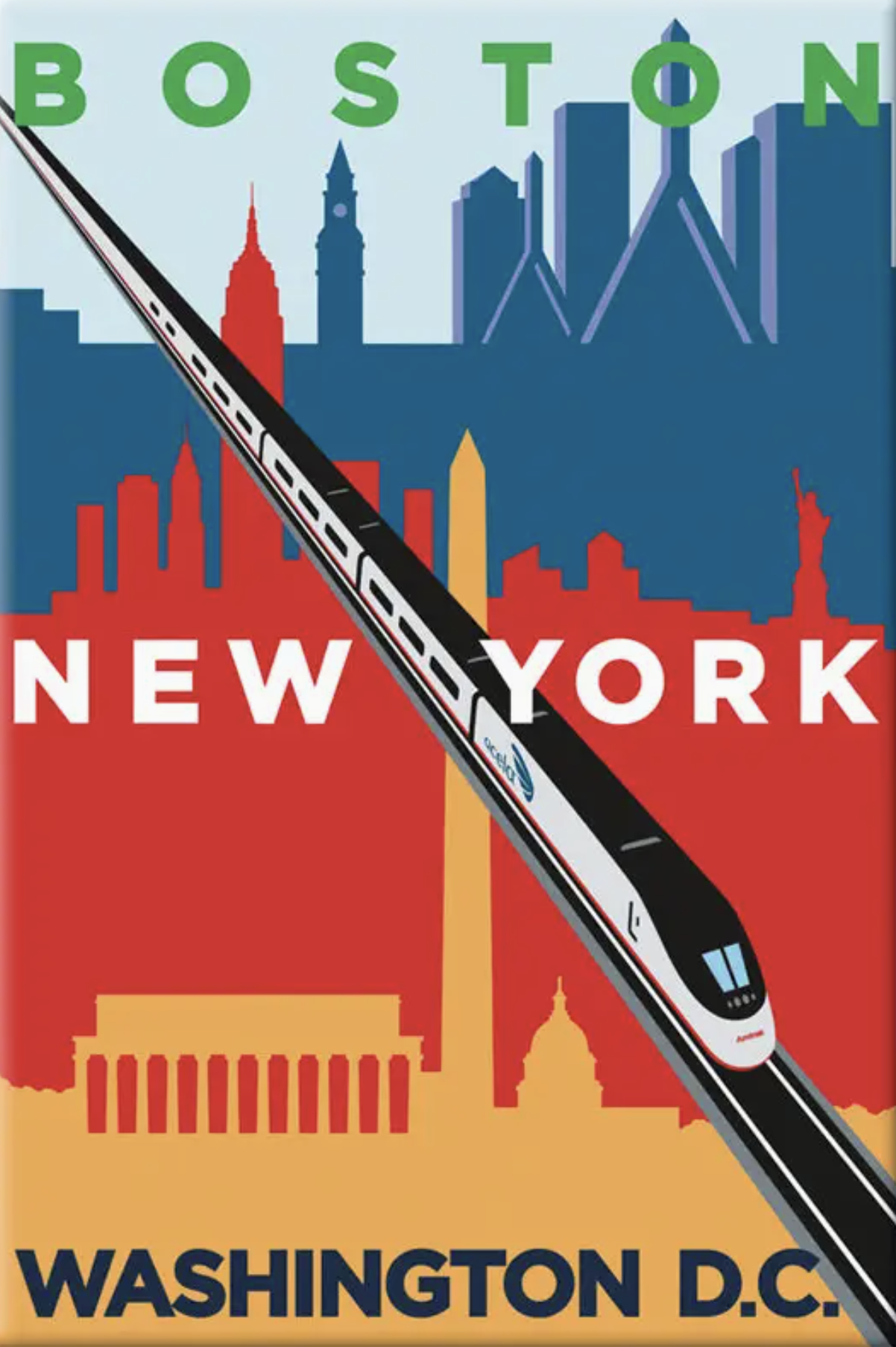 Poster Print - Amtrak Boston, New York, Washington DC