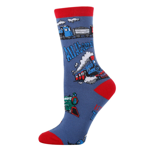 All Aboard Women's Train Cotton Crew Socks