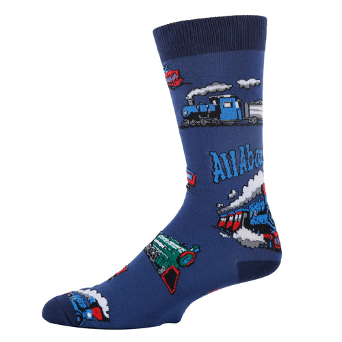 All Aboard Men's Train Cotton Crew Socks