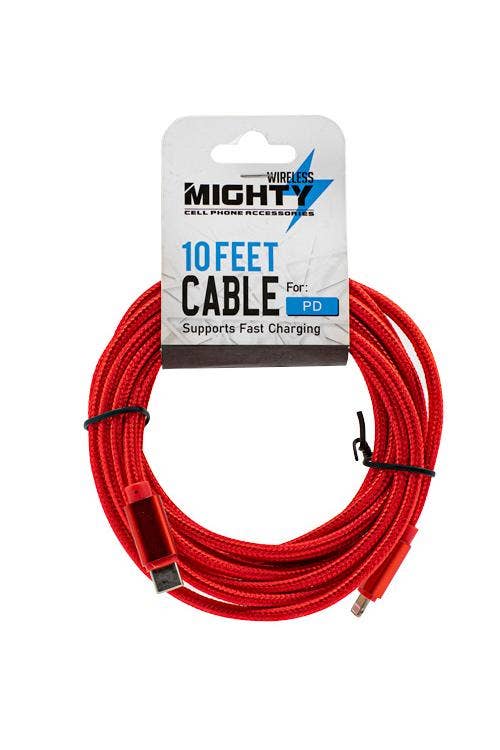 Red Fabric 10FT Cable Charger Lightning to USB-C