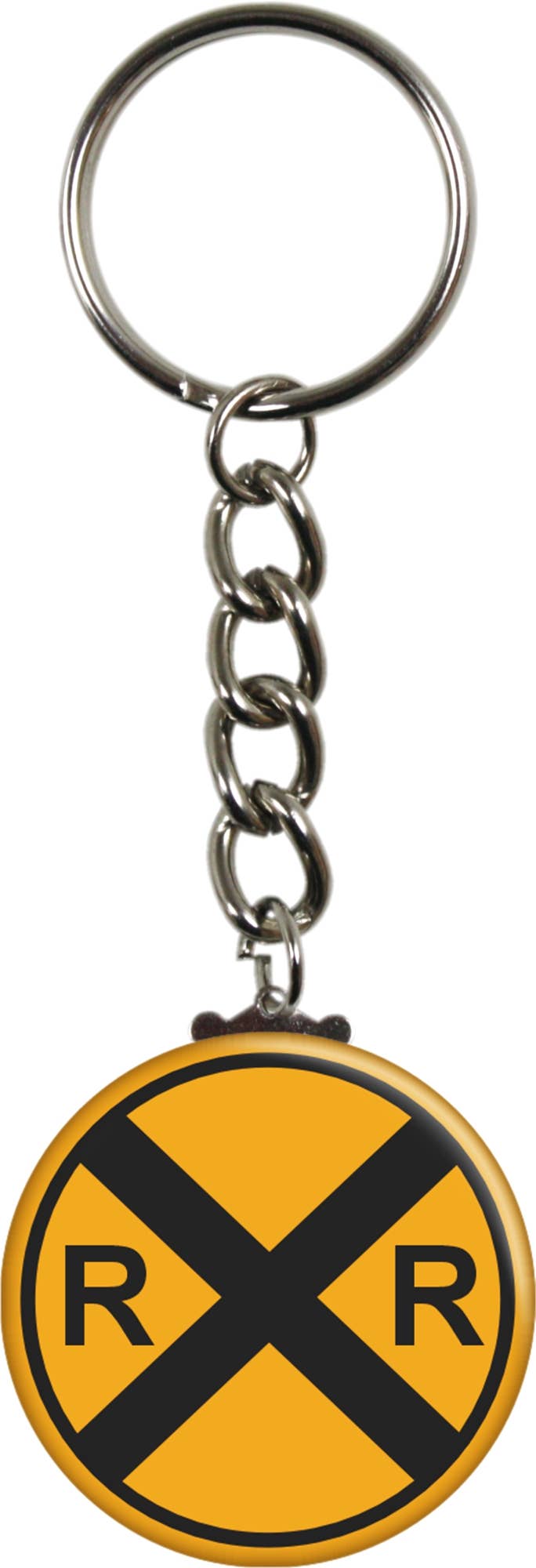 Keychain - Railroad Train Crossing - Round Yellow Sign