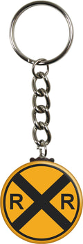 Keychain - Railroad Train Crossing - Round Yellow Sign