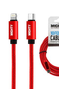 Red Fabric 10FT Cable Charger Lightning to USB-C