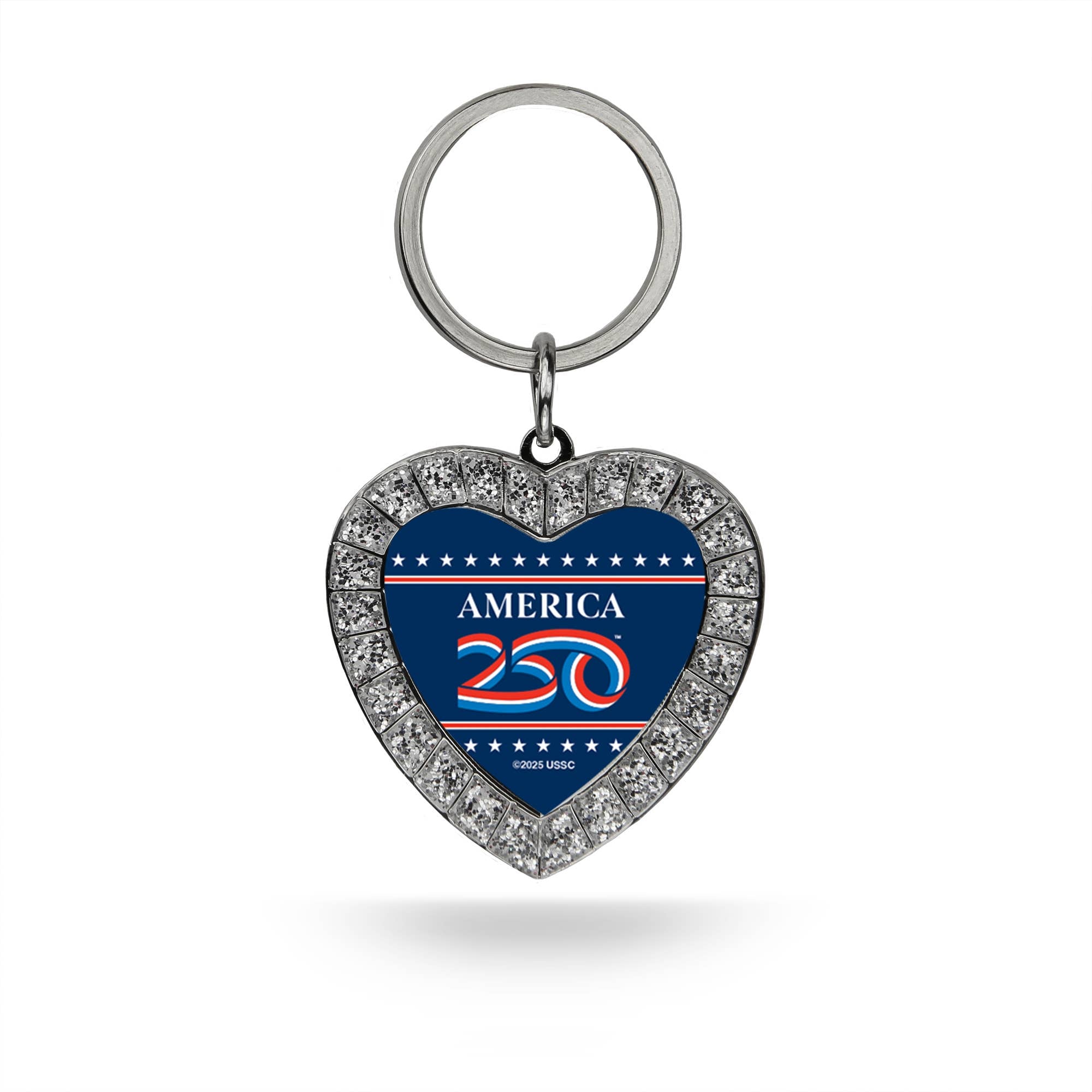 America 250 Silver Heart Keychain